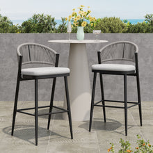 Load image into Gallery viewer, Outdoor Bar Height Metal Frame Counter Stools With Scallop Shaped Backrest & Water Resistant Cushions