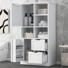 Load image into Gallery viewer, Freestanding Bathroom Storage Cabinet With Doors And Drawers, Adjustable Shelf, Open Shelves - White
