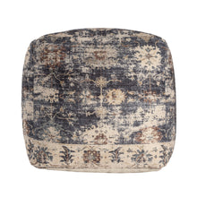 Load image into Gallery viewer, Upholstered Medallion Pouf Ottoman - Navy Blue / Tan