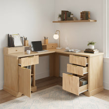 Load image into Gallery viewer, Fluted L-Shaped Desk With Charging Station & Storage Cabinet