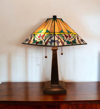 Load image into Gallery viewer, 22" Metal Two Light Candlestick Table Lamp With Empire Shade - Dark Brown / White / Green