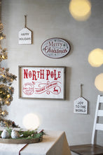 Load image into Gallery viewer, Iron / Wood North Pole Trading Company Wall Sign, For Christmas Holiday Table Wall Decor - White / Red