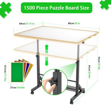 Load image into Gallery viewer, 360 Degree Tilting Wooden Puzzle Table With 1500 Pieces, Rolling Design With Adjustable Height, Drawer, And Protective Cover - Black / Natural Wood