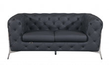 Load image into Gallery viewer, Italian Leather Loveseat - Gray / Silver