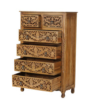 Load image into Gallery viewer, Carved Floral Solid Wood Six Drawer Dresser - Brown