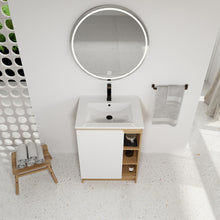 Load image into Gallery viewer, Freestanding Bathroom Vanity With Thin Rim Sink, Single Door With 4 Tier Open Shelves - Light Oak / White