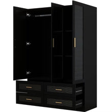 Load image into Gallery viewer, 71" Carved Geometric Mirro Three Door Four Drawer Combo Dresser - Black