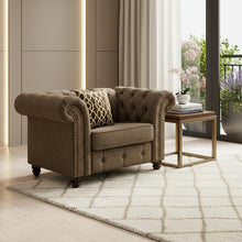 Load image into Gallery viewer, Linen And Black Tufted Chesterfield Chair - Brown