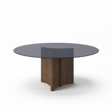 Load image into Gallery viewer, 71" Smoky And Rounded Glass And Solid Manufactured Wood Pedestal Base Dining Table - Clear