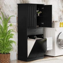 Load image into Gallery viewer, Modern Bathroom Storage Cabinet With Two Laundry Baskets, One Drawer, Adjustable Shelf