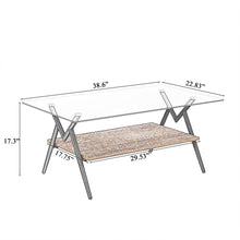 Load image into Gallery viewer, Rectangle Coffee Table With Tempered Glass Top And Shelf, Modern Table For Living Room