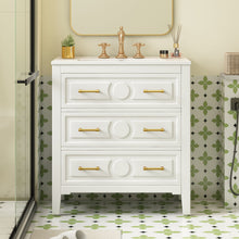 Load image into Gallery viewer, Retro Bathroom Vanity With Sink Combo, Free Standing Single Set With 3 Drawers