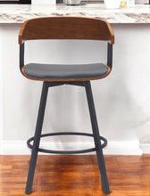 Load image into Gallery viewer, 27" Faux Leather With Metal Swivel Counter Height Bar Chair - Gray And Black