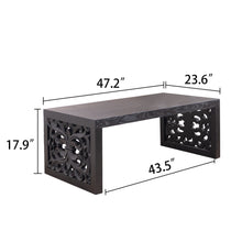 Load image into Gallery viewer, Rustic Carved Wood Coffee Table, Handcrafted Look With Ornate Side Panels