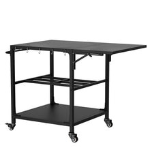 Load image into Gallery viewer, Outdoor Grill Table, Prep Cart With Wheels, Storage Shelf And Hooks - Black