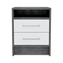 Load image into Gallery viewer, 20" Two Drawer Faux Wood Nightstand - Dark Gray / White