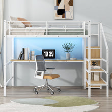 Load image into Gallery viewer, Loft Bed With Desk, Storage Staircase, Small Wardrobe And LED Light