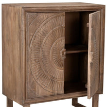 Load image into Gallery viewer, Solid Wood Two Door Floral Carved Accent Cabinet - Distressed Brown