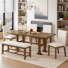 Load image into Gallery viewer, Topmax - 6 Piece Farmhouse Extendable Dining Table Set Trestle Kitchen Table Set With Removable Leaf And Upholstered Dining Chair And Bench For Dining Room