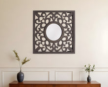 Load image into Gallery viewer, 24" Circle In Square Vintage Style Framed Accent Mirror - Brown