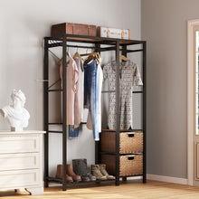 Load image into Gallery viewer, Garment Rack With Shelves, 2 Wicker Drawers, 4 Hooks, Organizer