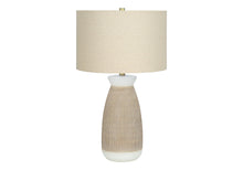 Load image into Gallery viewer, Ceramic Round Table Lamp With Beige Drum Shade - Brown And White
