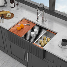 Load image into Gallery viewer, Porcelain Ceramic Farmhouse Sink Workstation With Reversible Apron Design - Single Bowl
