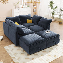 Load image into Gallery viewer, Versatile 6 Piece Modular Sofa Bed With Storage, Stylish Faux Double Layer Cushions, Comfortable & Durable Design, Perfect For Any Living Space