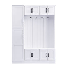 Load image into Gallery viewer, Tall Hall Tree With Shoe Storage, 4 In 1 Entryway Bench With 6 Cabinets, 4 Coat Hooks & Adjustable Shelf For Hallway - White