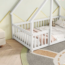 Load image into Gallery viewer, Wood House-Shaped Floor Bed With Fence, Guardrails