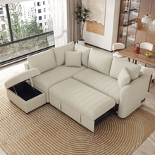 Load image into Gallery viewer, L-Shaped Sectional Pull Out Sofa Bed Sleeper Sofa With Two USB Ports, Two Power Sockets And A Movable Storage Ottoman