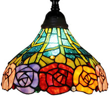 Load image into Gallery viewer, Traditional Shaped Floor Lamp With Blue Red And Yellow Flowers Stained Glass Dome Shade - Brown