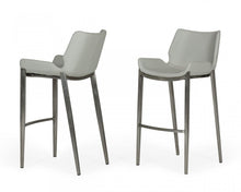 Load image into Gallery viewer, Faux Leather And Steel Low Back Bar Height Bar Chairs (Set of 2) - Gray And Silver