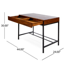 Load image into Gallery viewer, Industrial Style Storage Desk With Acacia Wood Top And Metal Legs - Oak