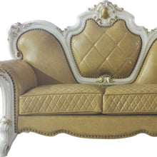 Load image into Gallery viewer, Faux Leather Loveseat And Toss Pillows - Golden Yellow / Pearl