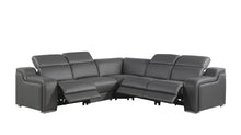 Load image into Gallery viewer, Italian Leather Power Reclining L Shaped Five Piece Corner Sectional - Dark Gray