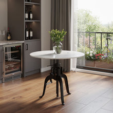 Load image into Gallery viewer, Adjustable Height Marble And Wood Pedestal Base Round Top Dining Table - White