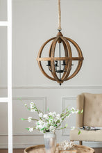 Load image into Gallery viewer, 4 Light Wood Chandelier, Hanging Light Fixture With Adjustable Chain For Kitchen, Bulb Not Included - Brown
