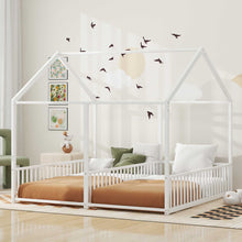 Load image into Gallery viewer, Metal Twin Size House Platform Beds 2 Shared Beds - Antique White