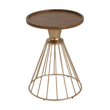 Load image into Gallery viewer, Hollow - Edge Retro Art Pine Side Table With Antique And Natural Color, Iron And Pine Construction - Antique Gold / Natural