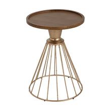 Load image into Gallery viewer, Hollow - Edge Retro Art Pine Side Table With Antique And Natural Color, Iron And Pine Construction - Antique Gold / Natural