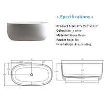 Load image into Gallery viewer, Independent Solid Surface Resin Stone Bathtub, A Modern Designed Independent Bathtub With Pop-Up Drainage And Overflow Pipes, Suitable For Small Households - Matte White