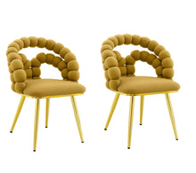 Load image into Gallery viewer, Velvet Metal Partially Open Back Dining Side Chairs (Set of 2) - Yellow / Gold
