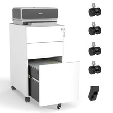 Load image into Gallery viewer, 3-Drawer Mobile File Cabinet With Lock, On Wheels, Two Shallow & One Deep Drawer For Office/Home, Fully Assembled - White