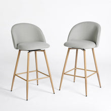 Load image into Gallery viewer, Fabric Metal Low Back Counter Height Swivel Bar Chairs (Set of 2) - Gray / Oak
