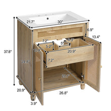 Load image into Gallery viewer, Bathroom Vanity With Handwoven Rattan Doors, Resin Basin - Natural Wood