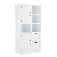 Load image into Gallery viewer, Freestanding Bathroom Storage Cabinet With Doors And Drawers, Adjustable Shelf, Open Shelves - White