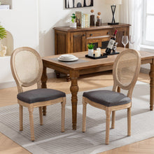 Load image into Gallery viewer, French Style Solid Wood Frame Antique Painting Fabric Rattan Back Dining Chair (Set of 2)