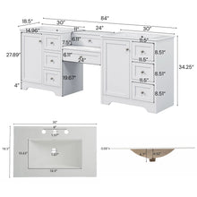 Load image into Gallery viewer, Double Sink Bathroom Vanity With Countertop, 2 Ceramic Sinks, 6 Drawers, Soft Close Design