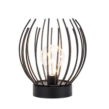 Load image into Gallery viewer, 7" Battery Operated Round Bedside Lamp With Metal Cage Globe Shade - Black